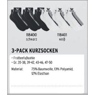 Erima 3-Pack Kurzsocken 118400 / 118401 01 (weiß) 47-50