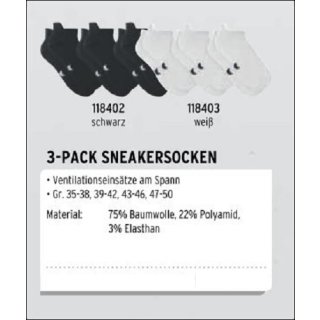 Erima 3-Pack Sneakersocken 118402 / 118403 03 (weiß) 47-50