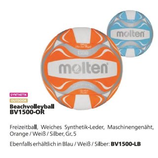 Molten Beachvolleyball BV1500-OR Freizeitball orange weiß silber Gr 5 